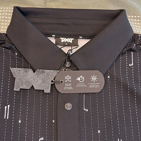 PXG Black Pinstripe Polo with Subtle Pattern - Picture 6 of 7